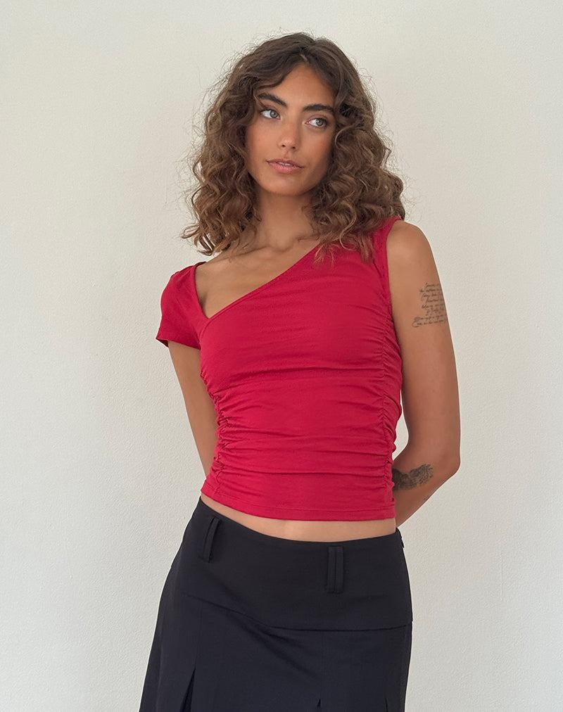 Women\'s Motel Rocks Sunhee Slash Neck Cropped Tops Red | AQV5699NA