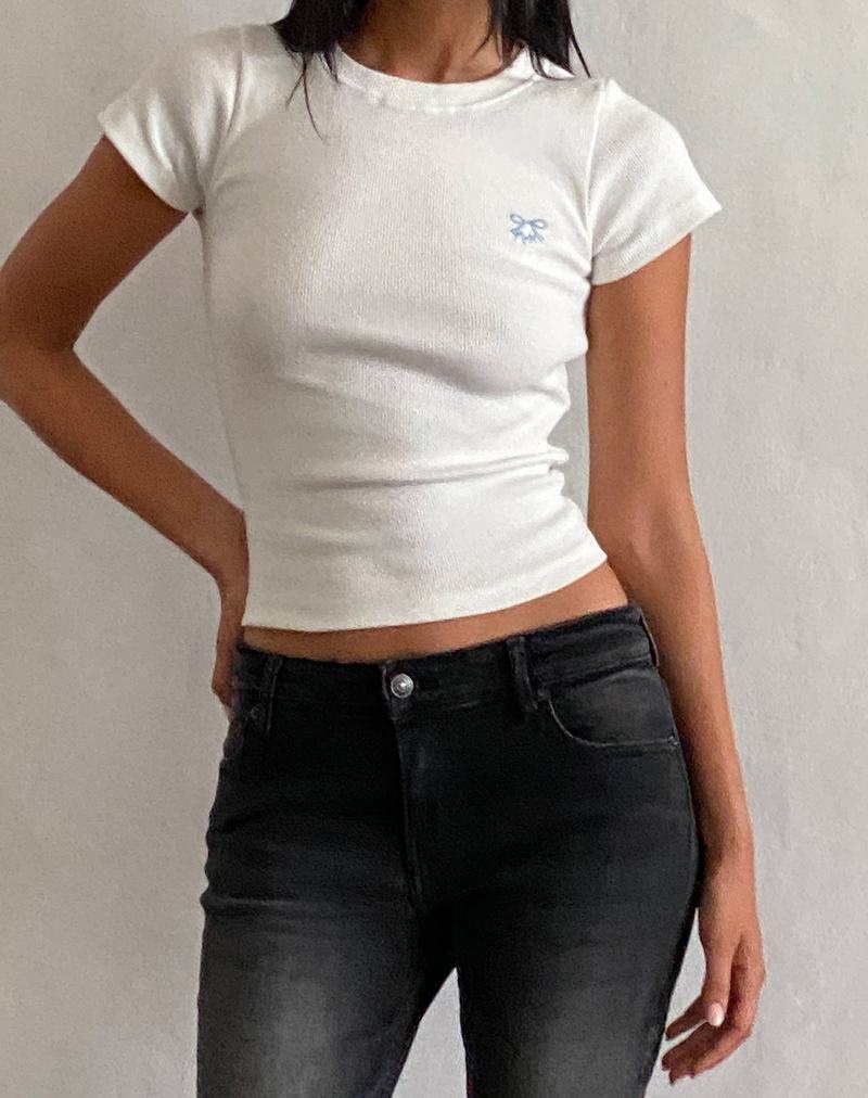 Women's Motel Rocks Suti Ribbed Baby Tee T Shirts White Blue | LHP7061KZ