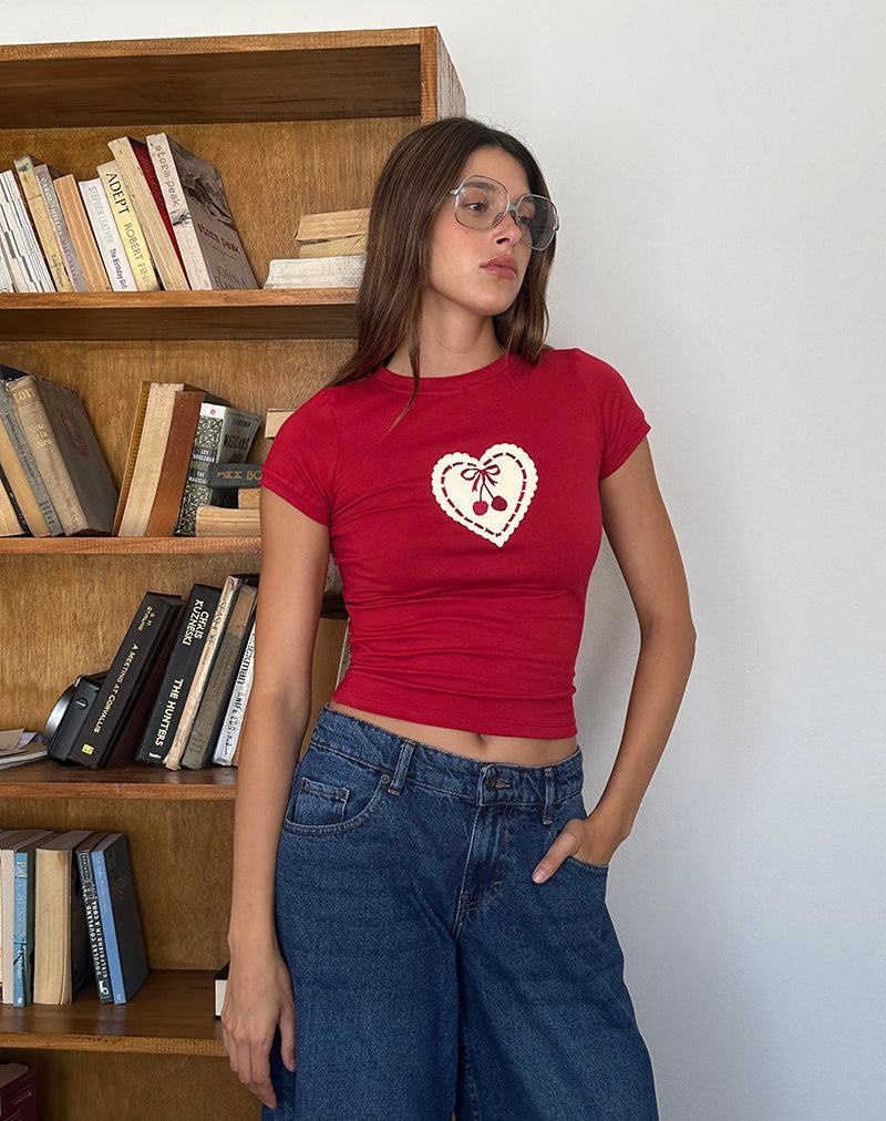 Women's Motel Rocks Sutin Baby Tee T Shirts Red Pink | SJK313FL