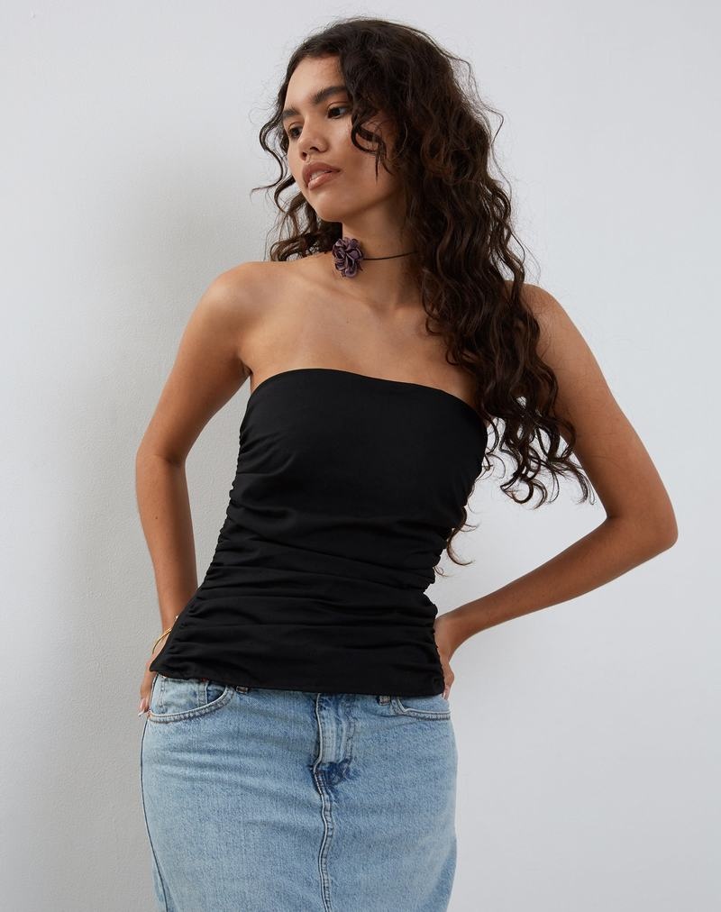 Women's Motel Rocks Tahari Tie Back Longline Tube Bandeau Black | NEF9391OM
