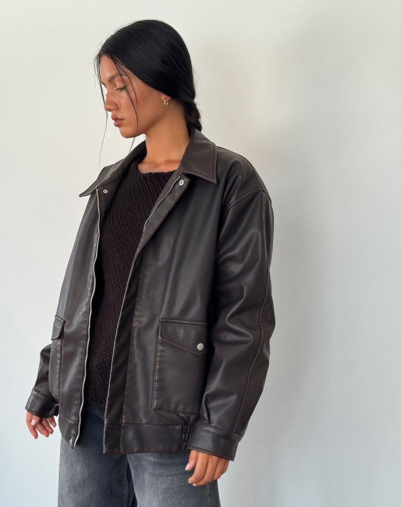Women's Motel Rocks Tobias Leather Jackets Dark Brown | MQP10070QE