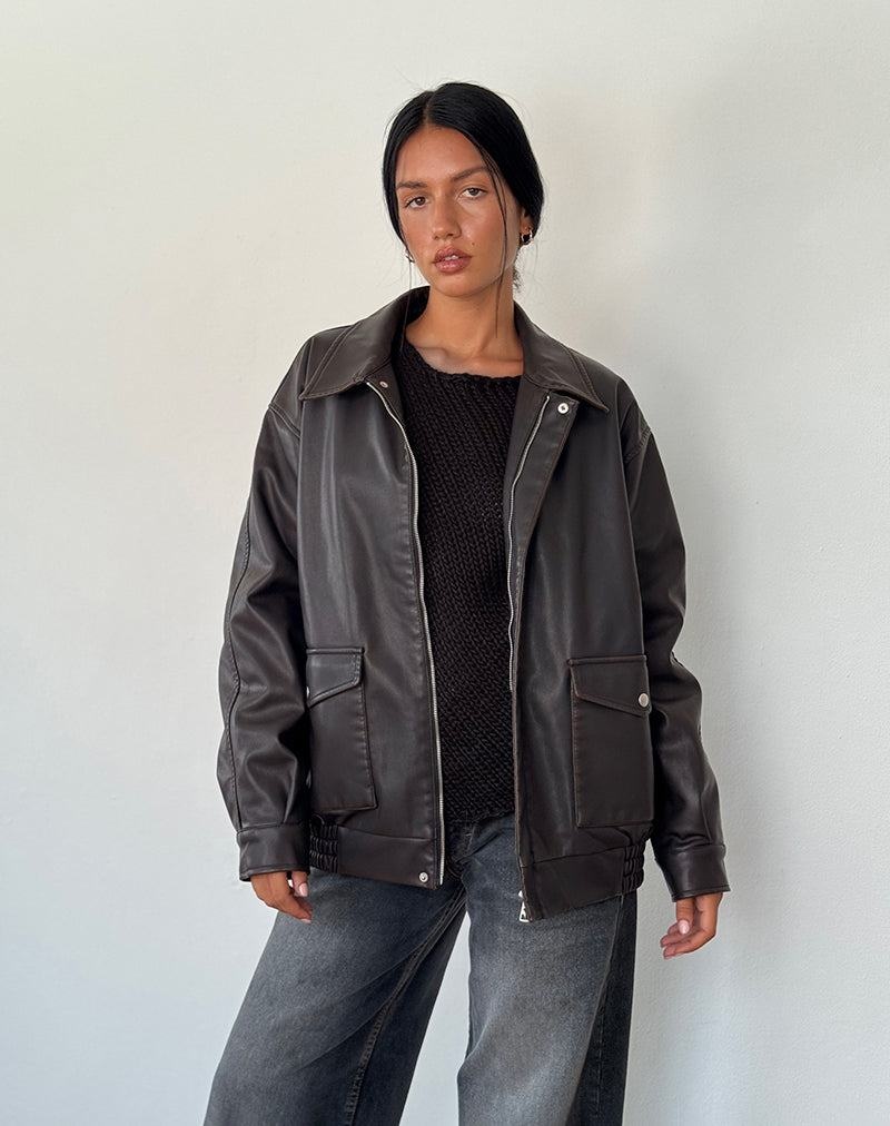 Women\'s Motel Rocks Tobias Leather Jackets Dark Brown | MQP10070QE
