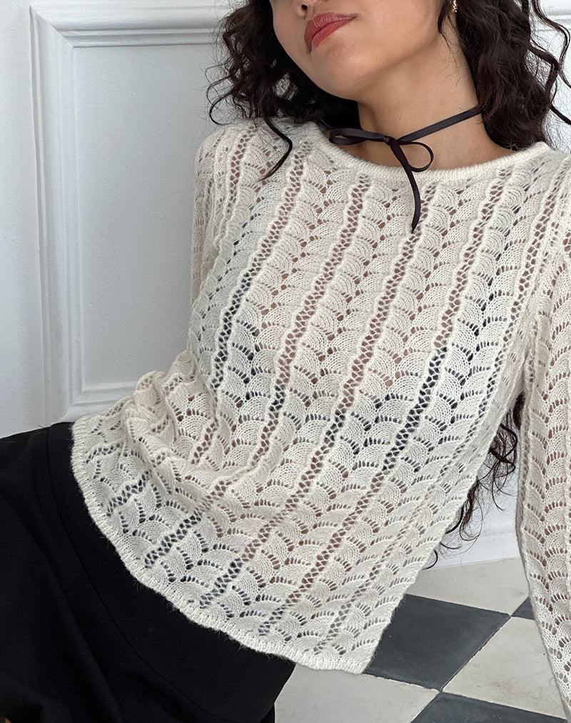 Women's Motel Rocks Venia Knitted Long Sleeve Blouse Cream White | CUO1590SE