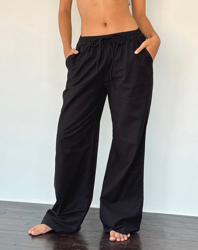 Women\'s Motel Rocks Wasic Wide Leg Linen Trousers Black | HIC5669GQ