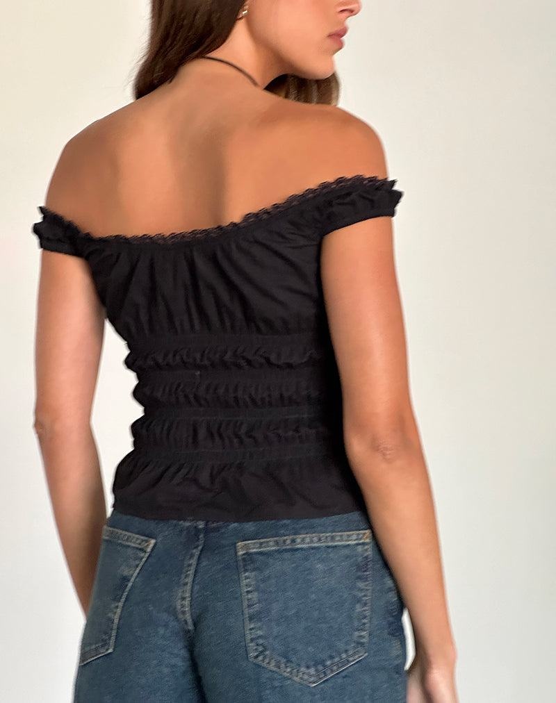 Women's Motel Rocks Xavinia Shirred Bardot Vest Black | HLY2486QG