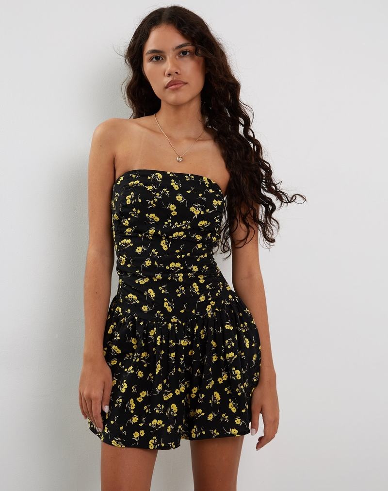 Women's Motel Rocks Zhao Bandeau Mini Dress Black Yellow | TQS322LP